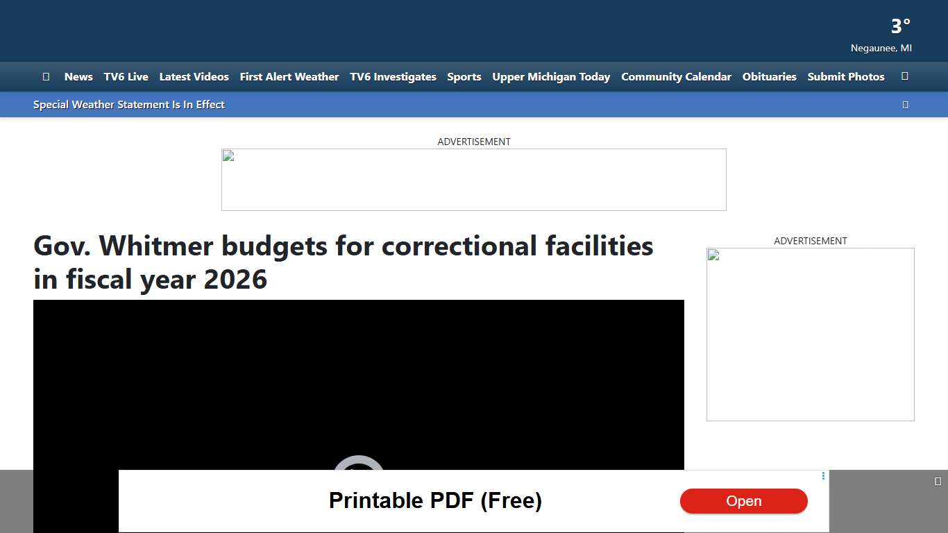 Gov. Whitmer budgets for correctional facilities in fiscal year 2026