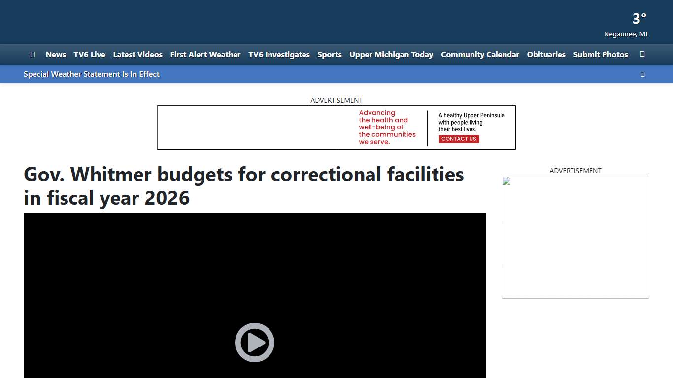 Gov. Whitmer budgets for correctional facilities in fiscal year 2026
