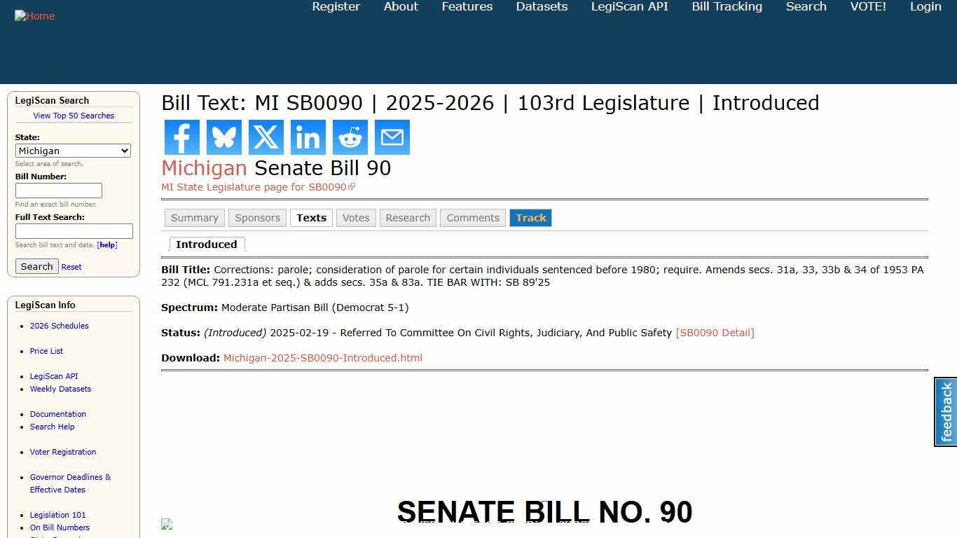 Bill Text: MI SB0090 2025-2026 103rd Legislature Introduced LegiScan